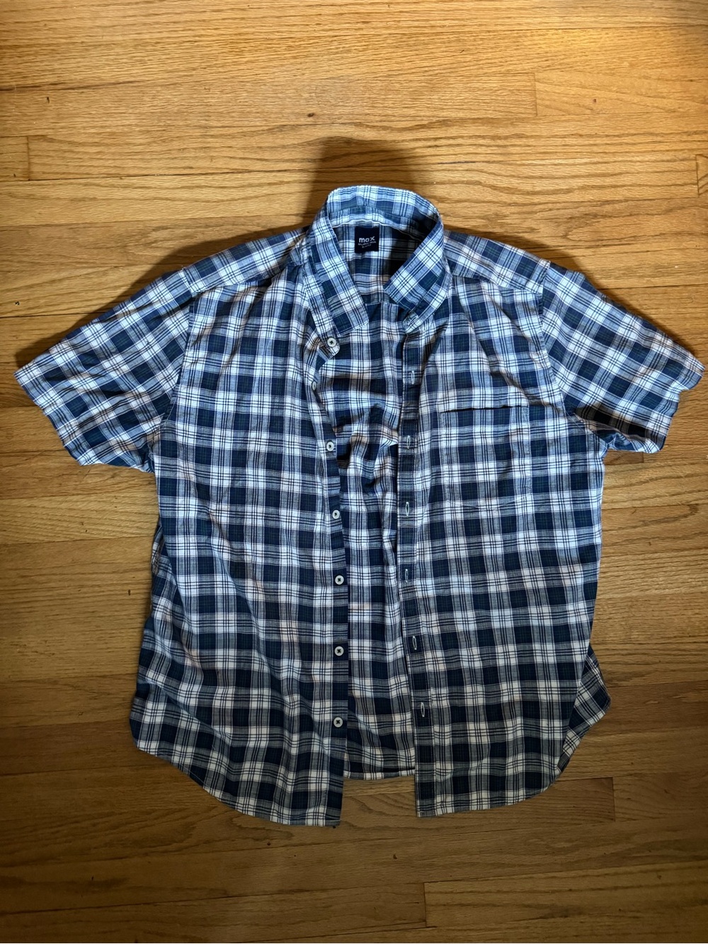 Plaid Short-Sleeve Button-Up Shirt - Blue/White
